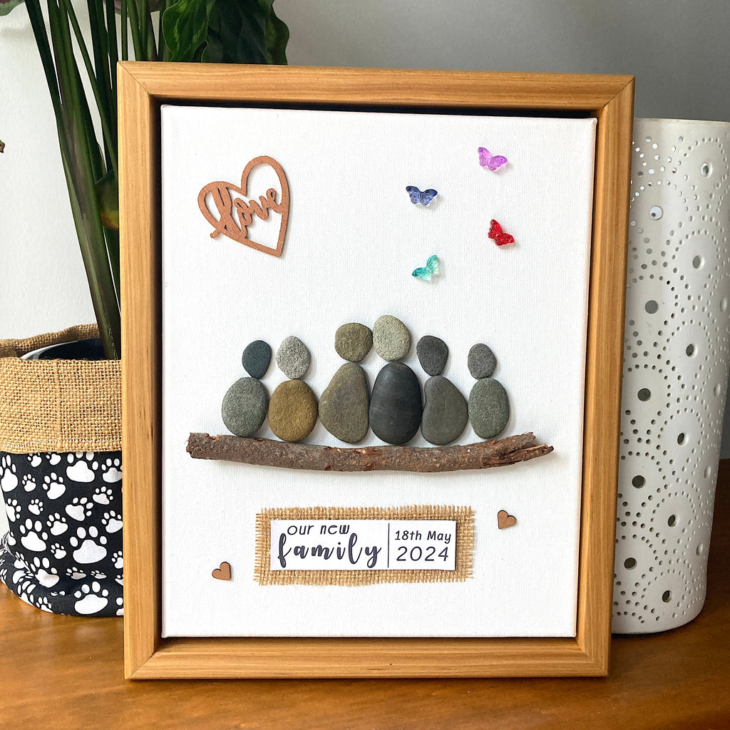 Custom Made Canvas Pebble Art with Handmade Frame - Wedding Gift