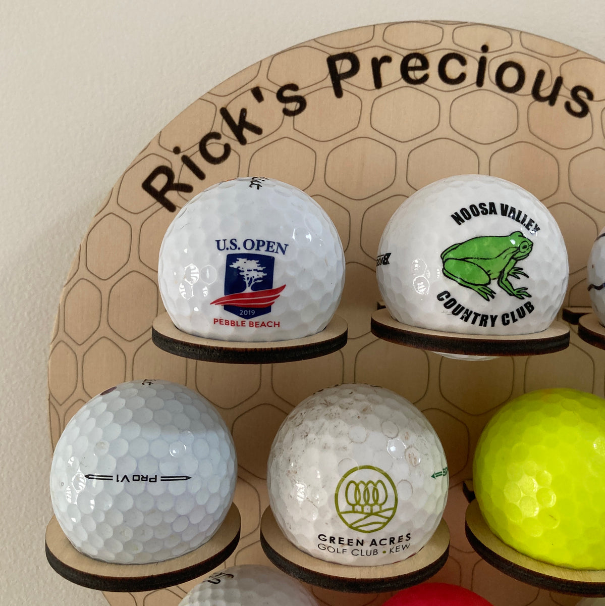 Personalised "Precious Balls" 10 Golf Ball Display Holder Pebbles & Paws
