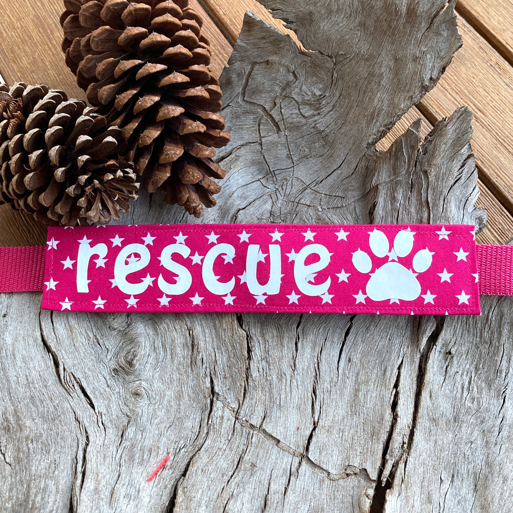 RESCUE Dog Lead/Collar Strap - Pink Stars
