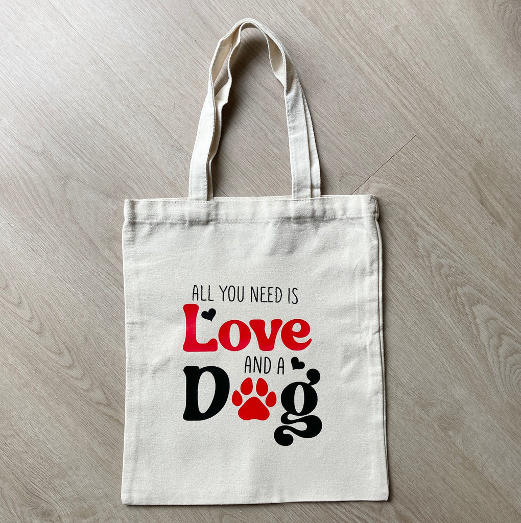 All You Need is LOVE and a DOG natural canvas Tote Bag