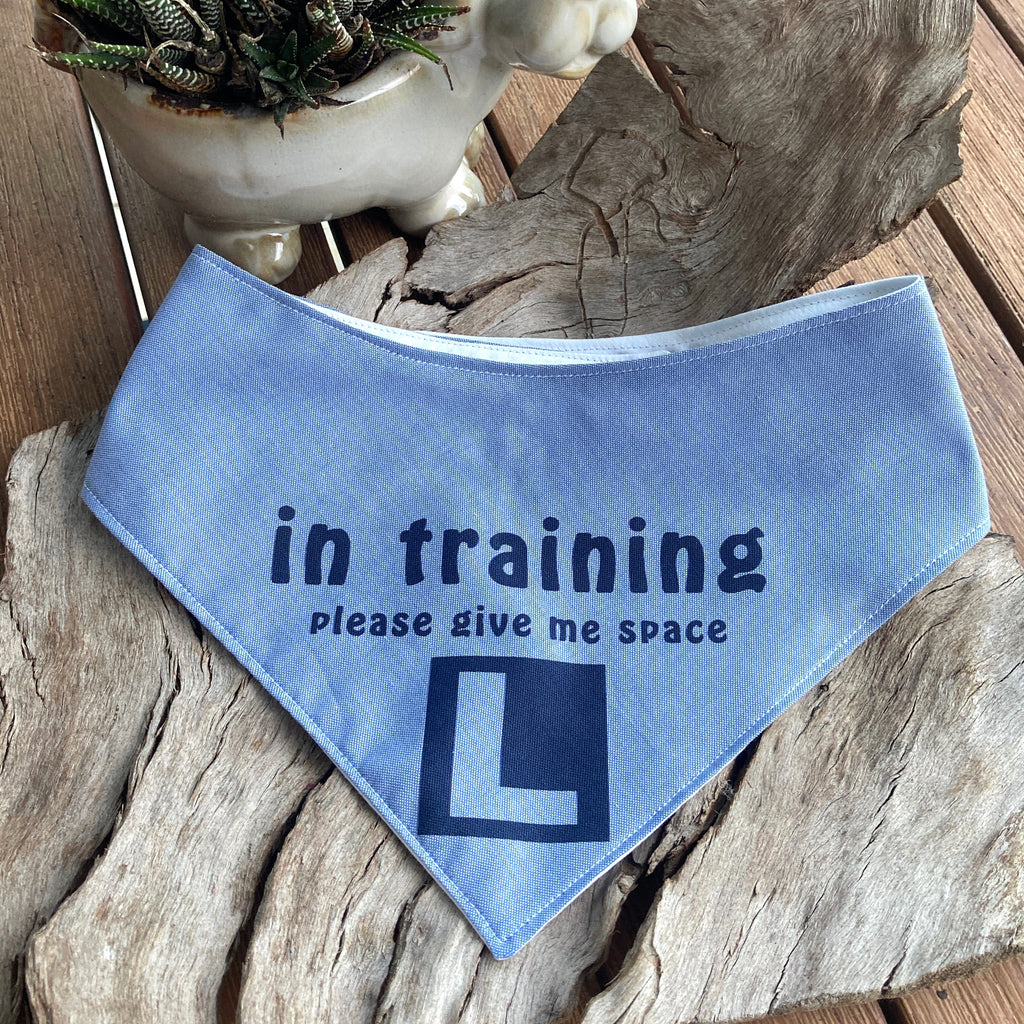 "In Training Please Give Me Space - L Plate" Handmade Dog Bandana - Chambray Denim