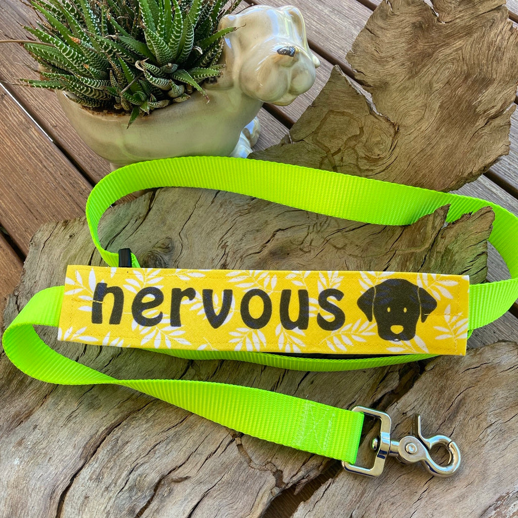 "NERVOUS DOG Lead/Collar Strap" - Yellow/White Leaf