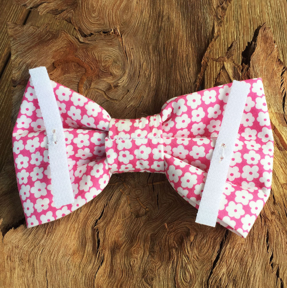 Handmade Dog Bow Tie, "Pink with White Flowers"