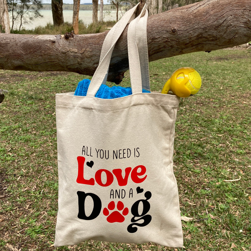 All You Need is LOVE and a DOG natural canvas Tote Bag