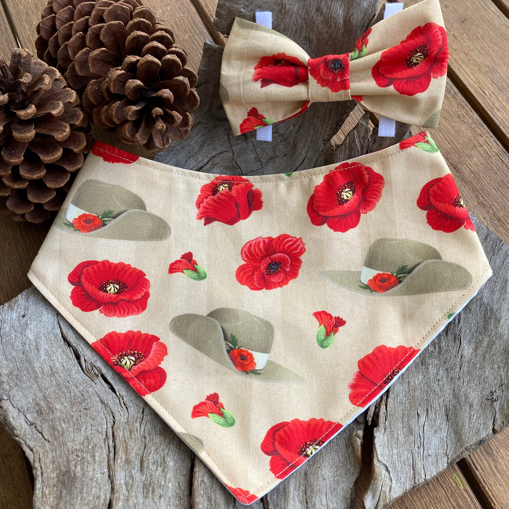 Anzac Day Commemorative Handmade Dog Bandana and/or Bow Tie