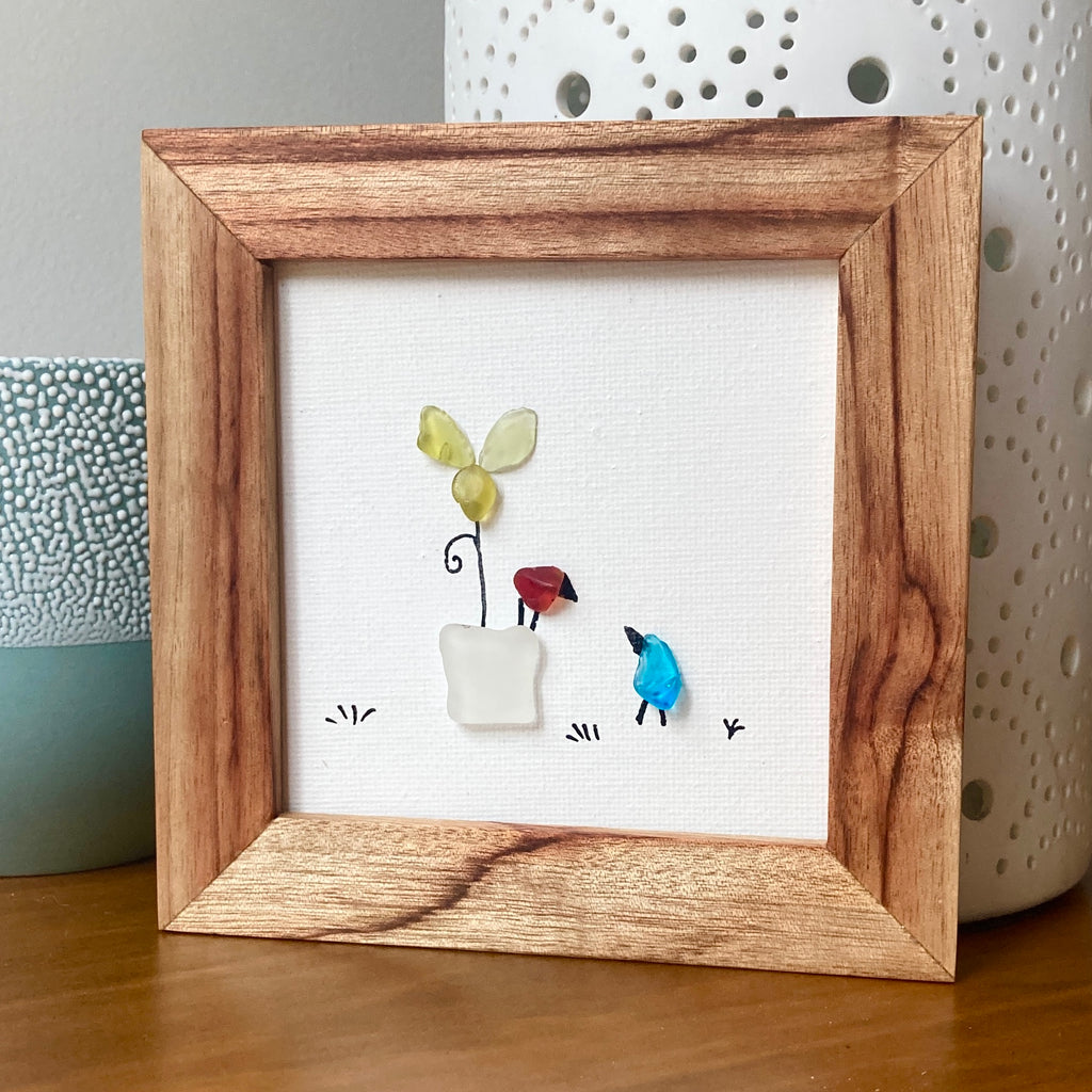 Mini Framed Canvas Sea Glass Art - Happy Birds by Planter