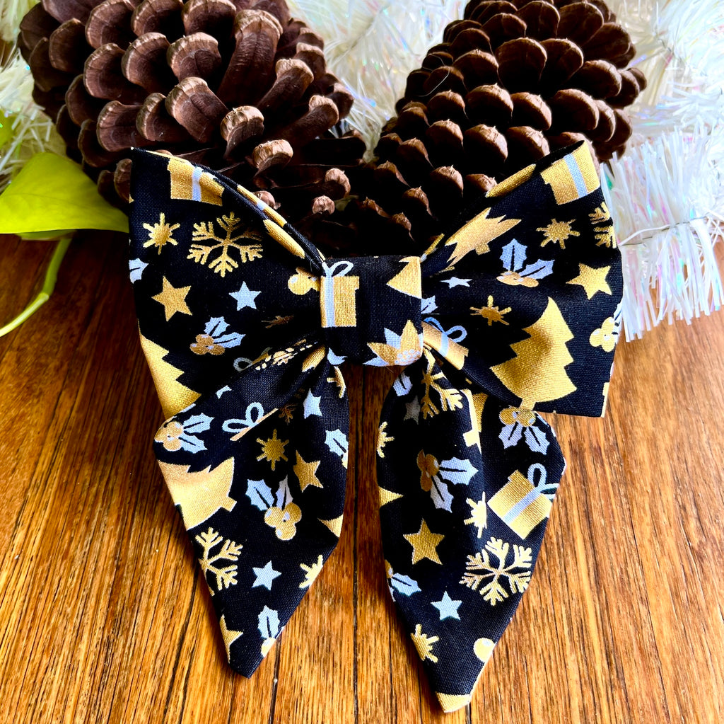 Xmas Dog Sailor Bow - BLACK & GOLD FESTIVE FUN
