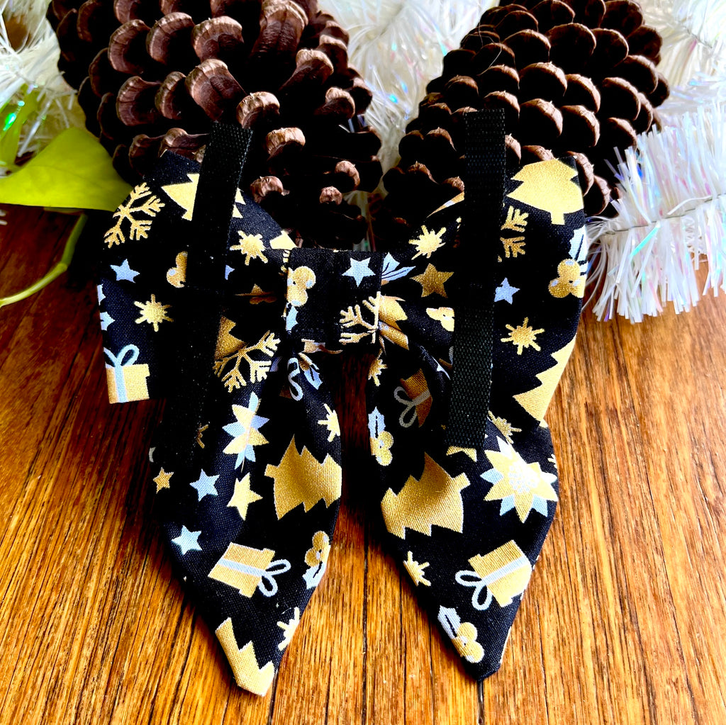 Xmas Dog Sailor Bow - BLACK & GOLD FESTIVE FUN