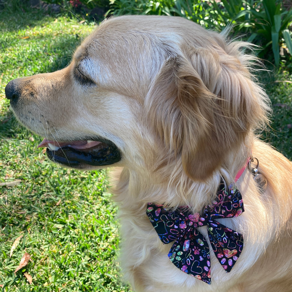 Handmade Dog Sailor Bow, "Pink Paws & Hearts"