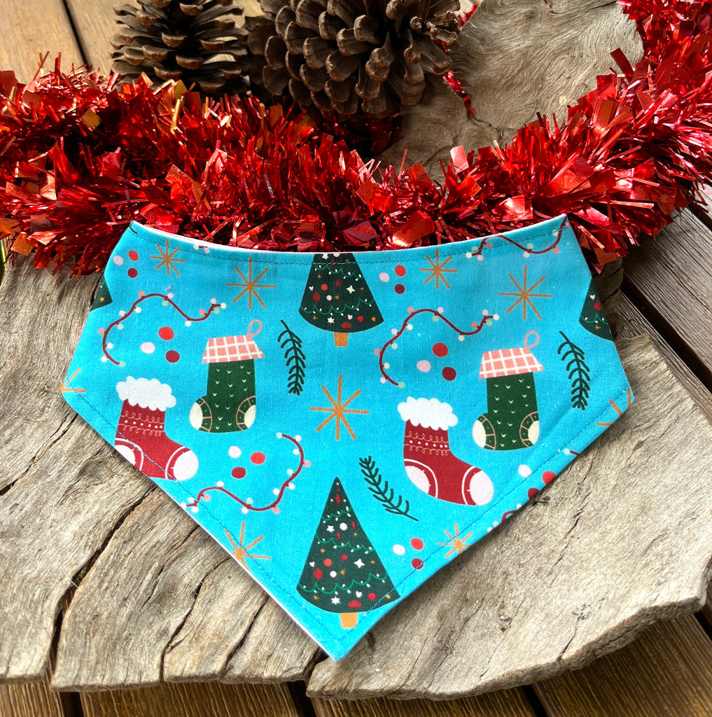 Xmas Dog Bandana, STOCKINGS & TREES