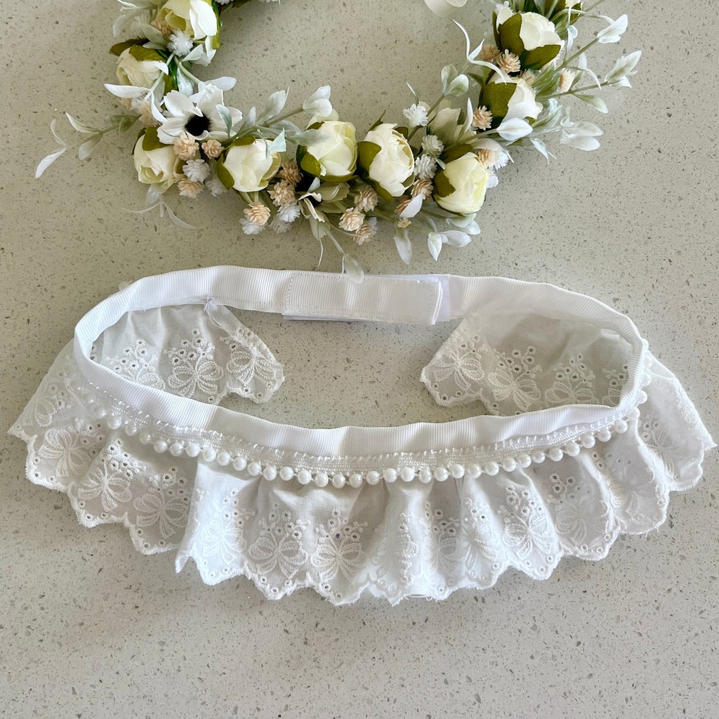 Celeste Wedding Dog Broderie Anglaise Velcro Collar - Ivory