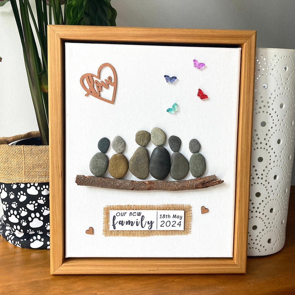 Canvas Pebble Art with Handmade Frame - Custom Made Wedding Gift