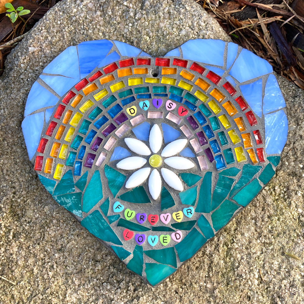 Personalised Rainbow Pet Memorial Mosaic Heart