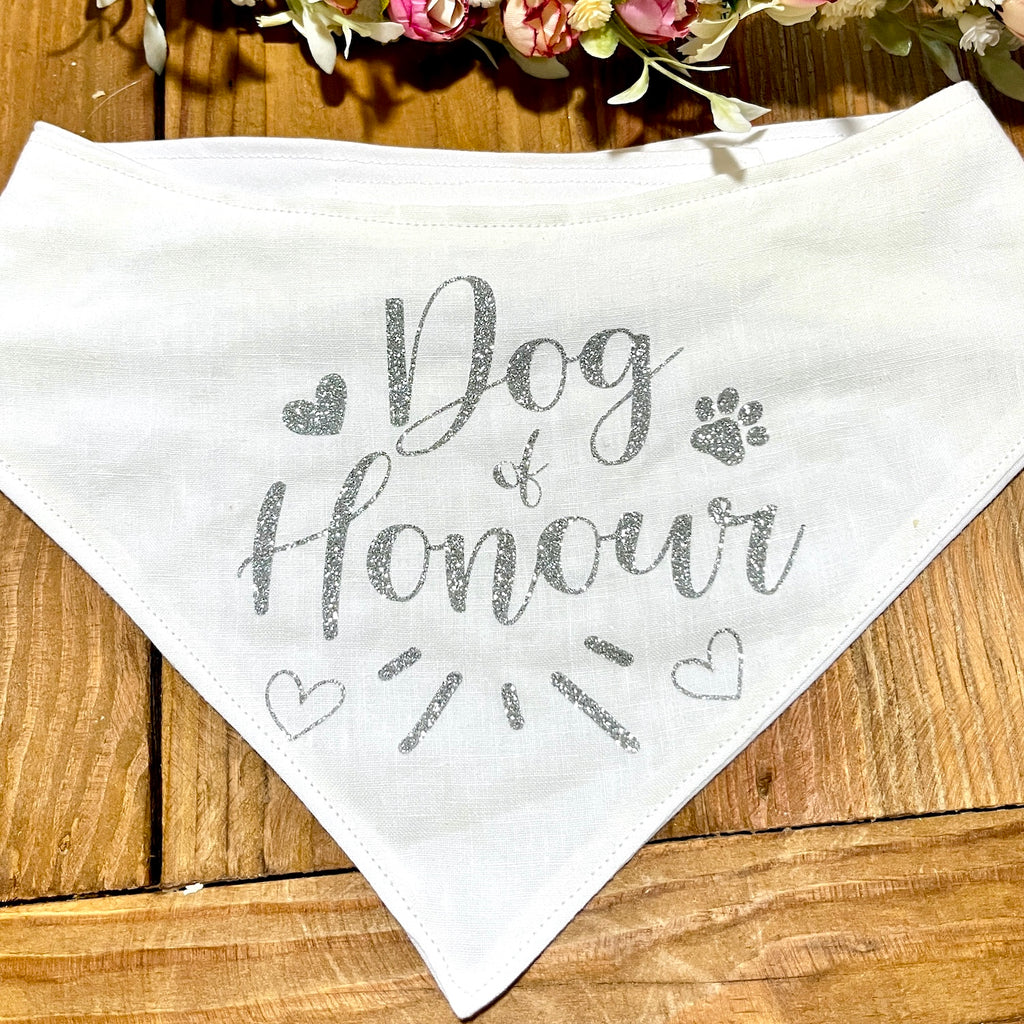 White Linen & Glitter Wedding Dog Bandana - Choice of design