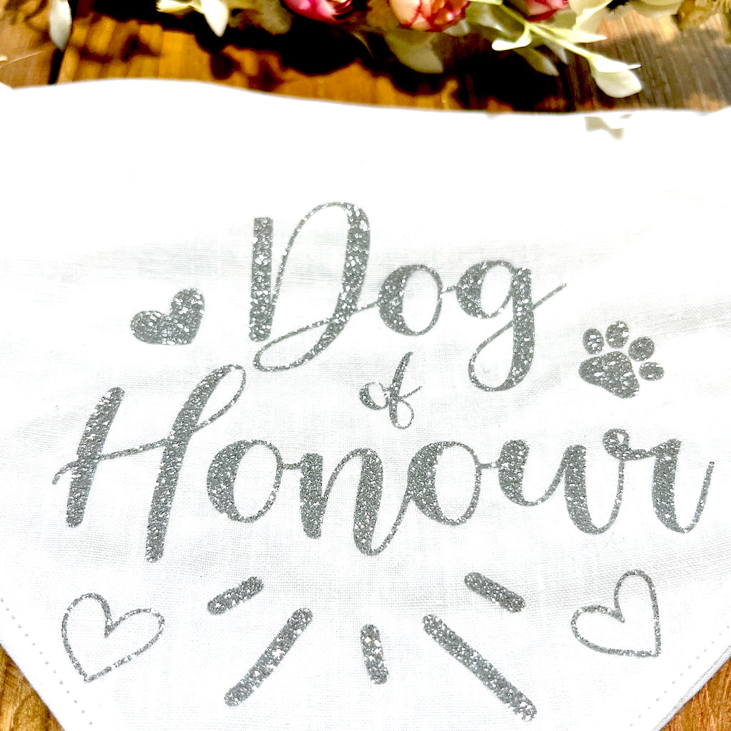 White Linen & Glitter Wedding Dog Bandana - Choice of design