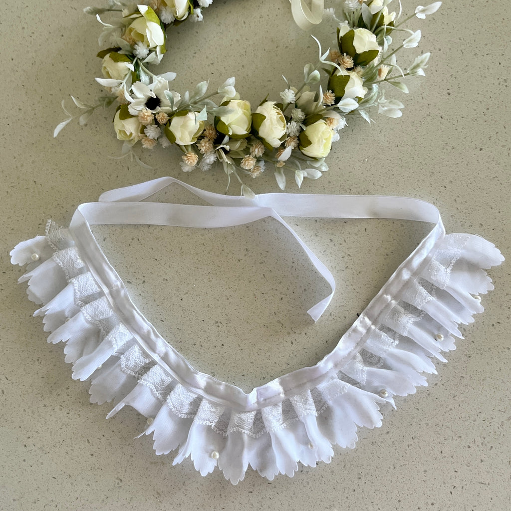 Titania Wedding Dog Fine Lace Tie Collar - White