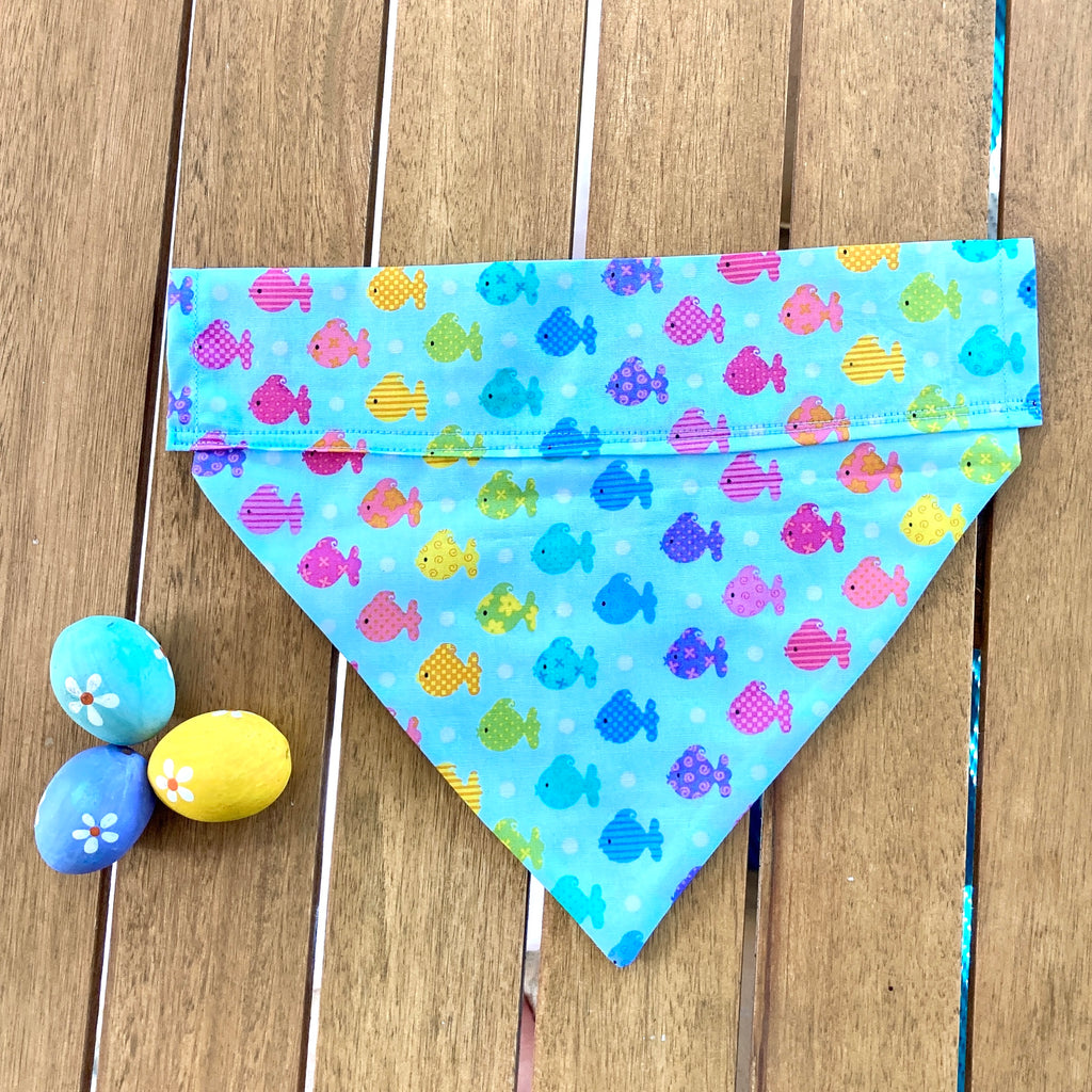 Handmade Dog Bandana, Sailor Bow or Bow Tie, Pale Blue "Little Fishes"