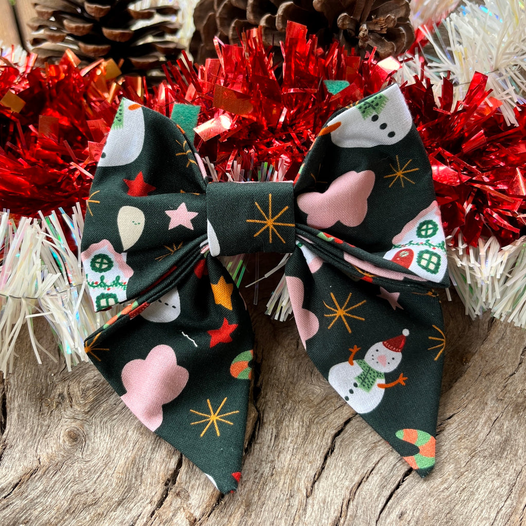 Xmas Dog Sailor Bow - SNOWMEN & GINGERBREAD HOUSES