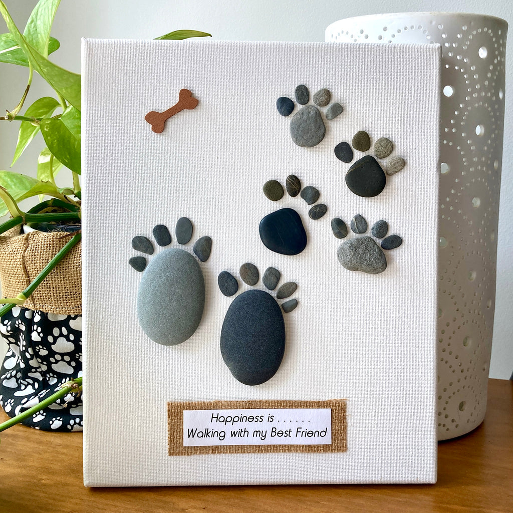 Canvas Pebble Art, "Happiness Is ..... Walking with my Best Friend"
