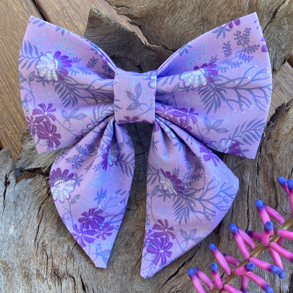 Handmade Dog Sailor Bow, "Lilac Flowers"