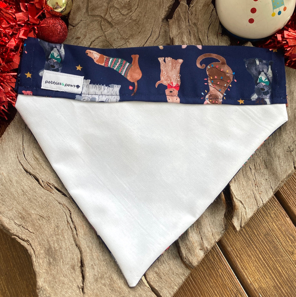 Christmas Over the Collar Handmade Dog Bandana - NAVY XMAS PETS