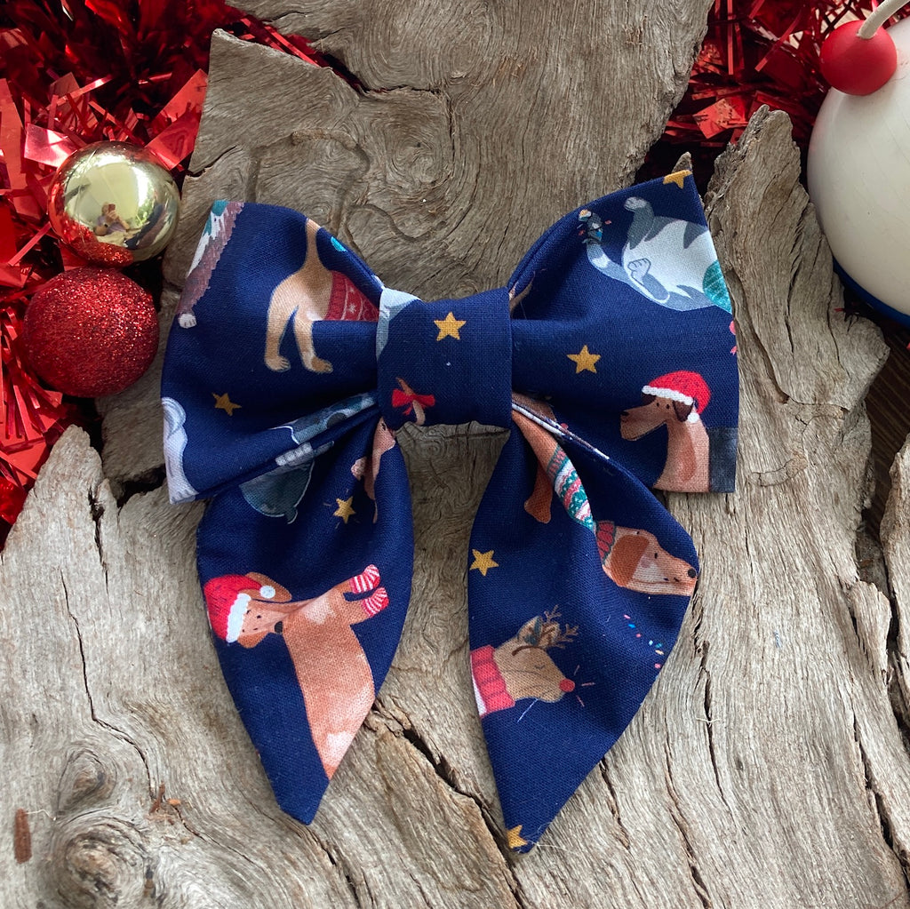 Xmas Dog Sailor Bow - NAVY XMAS PETS