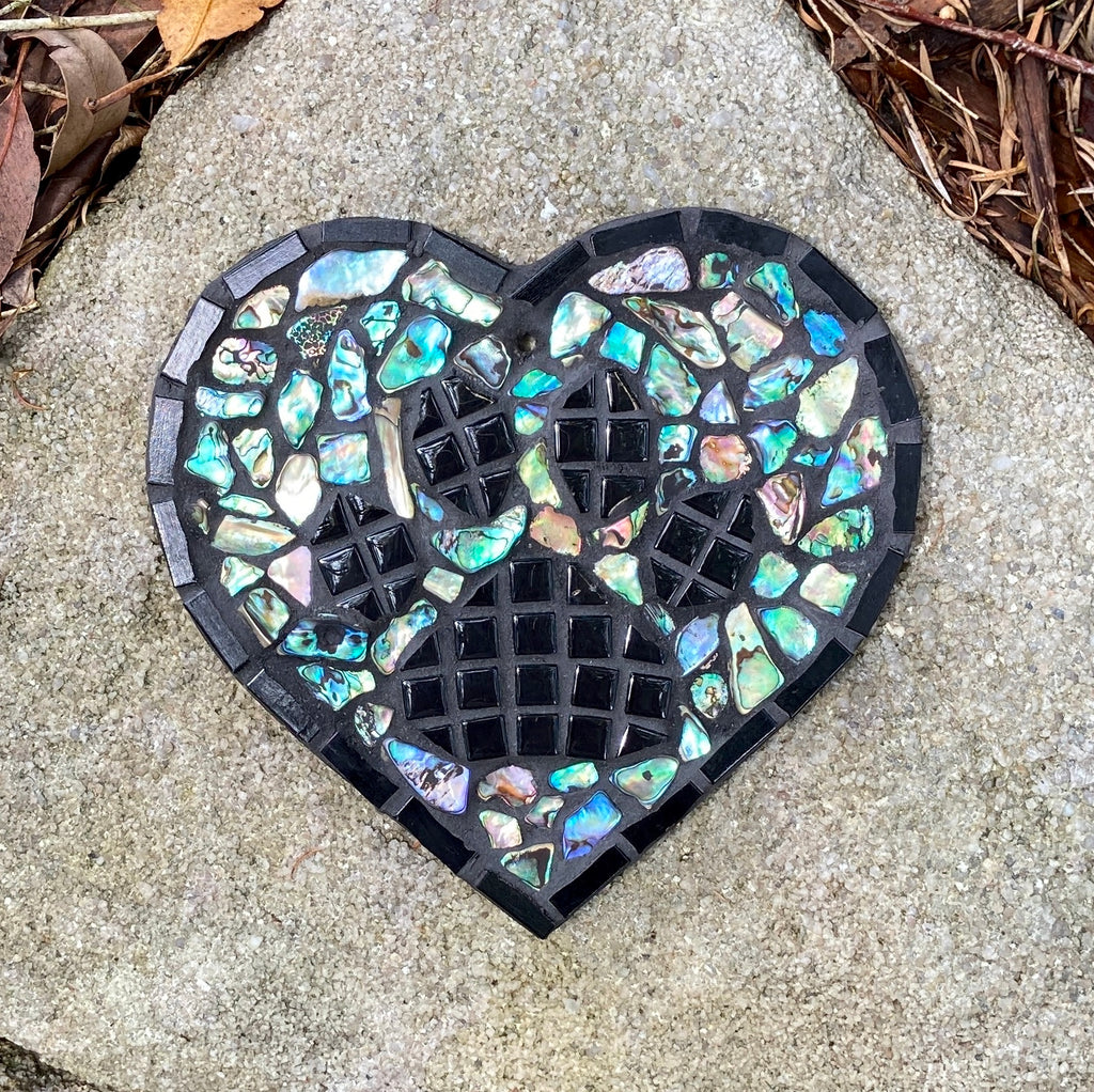 Paua Shell Paw Print Mosaic Heart