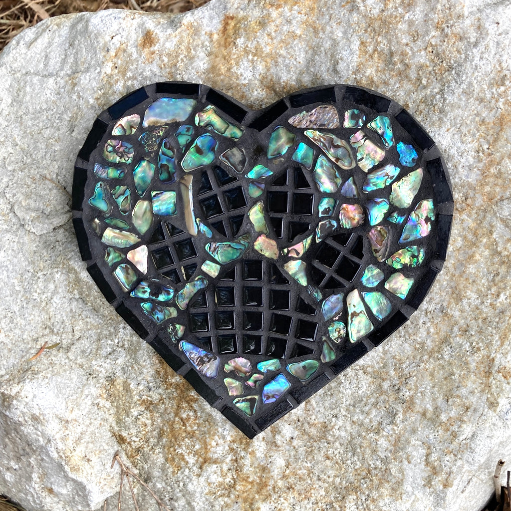 Paua Shell Paw Print Mosaic Heart