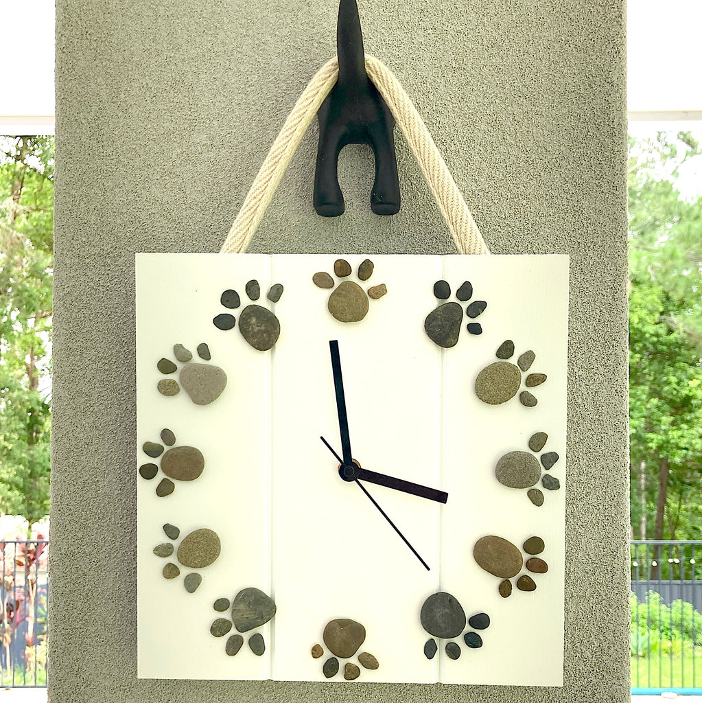 25cm x 25cm Pebble "Paws" Clock, Handmade, Recycled Materials