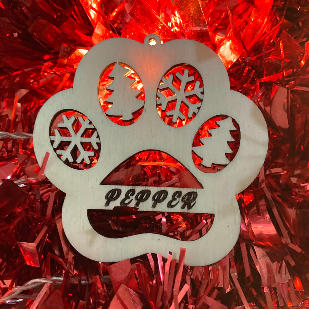 Personalised Wooden Paw Print Xmas Tree Decoration, Great Dog Lover Gift