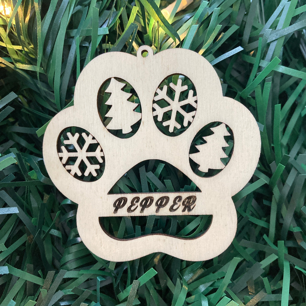 Personalised Wooden Paw Print Xmas Tree Decoration, Great Dog Lover Gift