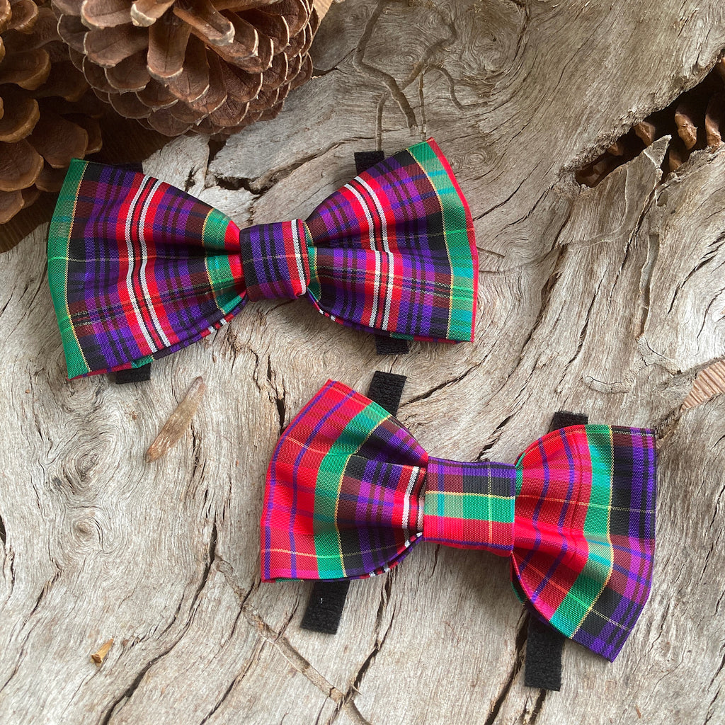 Xmas Dog Bow Tie, "Purple Tartan"