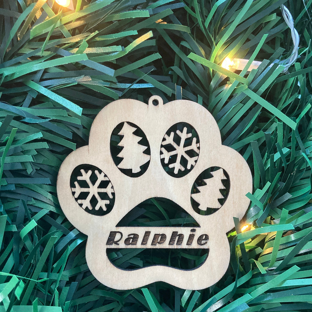 Personalised Wooden Paw Print Xmas Tree Decoration, Great Dog Lover Gift