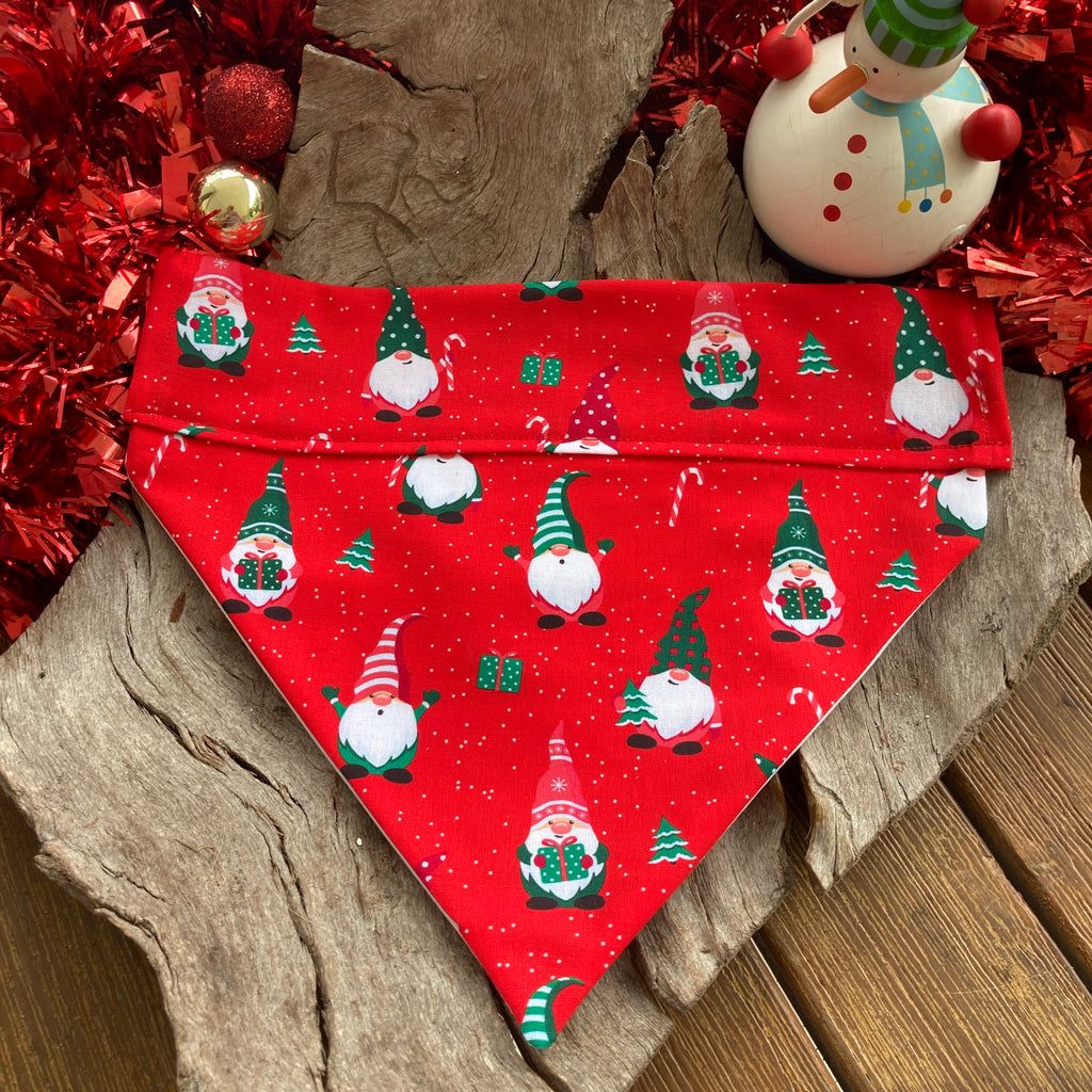 Christmas Over the Collar Handmade Dog Bandana - RED GNOMES