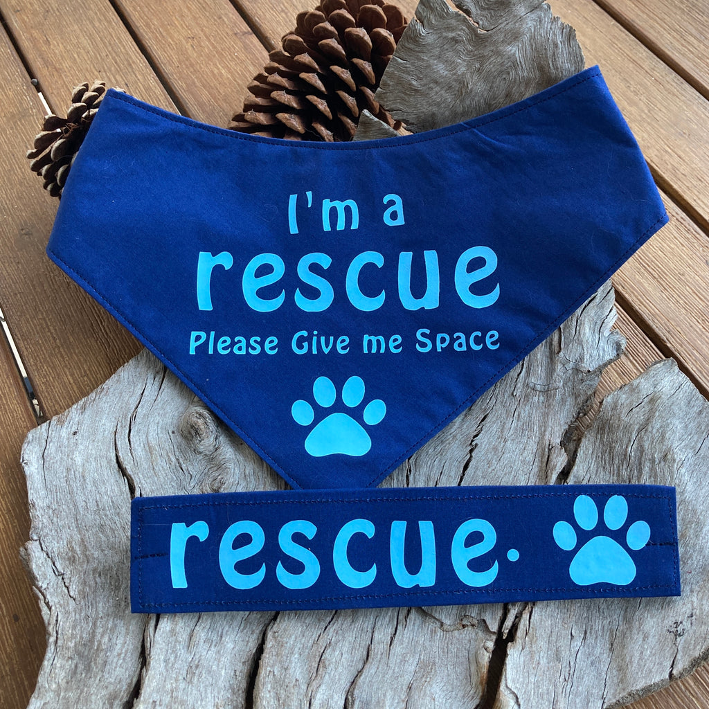 Rescue Dog Bandana and Lead Strap Set - Dark Blue