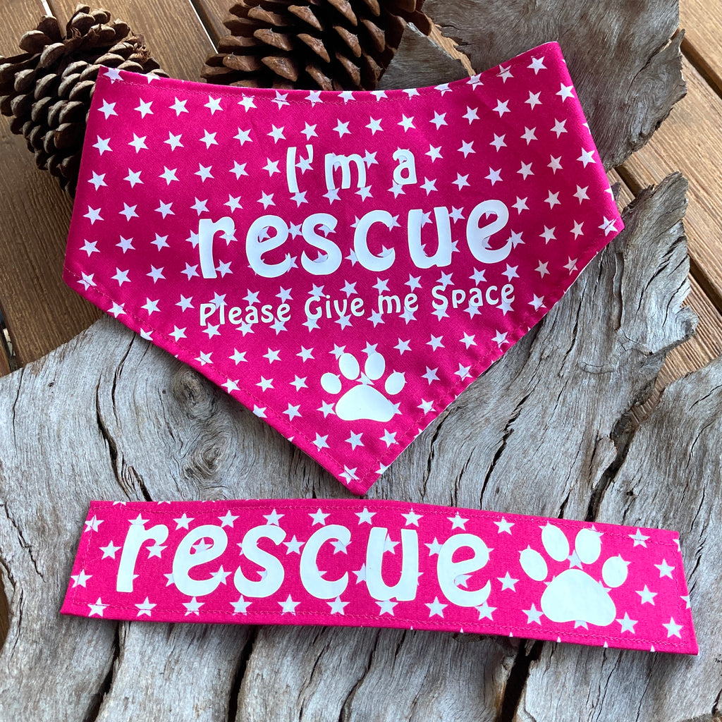 Rescue Dog Bandana and Lead Strap Set - Pink Stars
