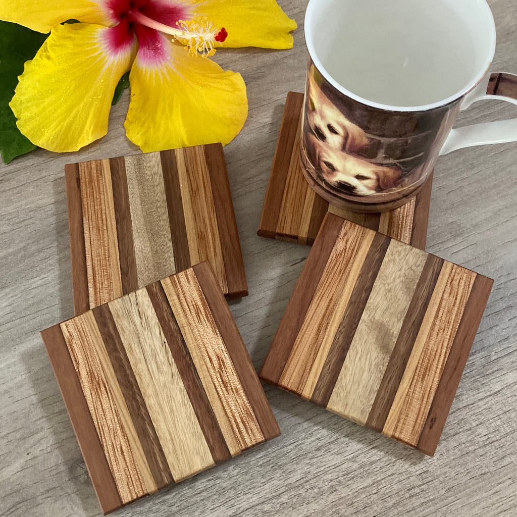 Set 4 Handcrafted Wooden Coasters
