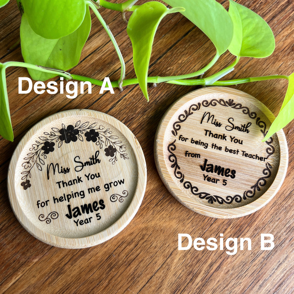 Custom Made Teacher Appreciation Gift - Bamboo Coaster 2 design options