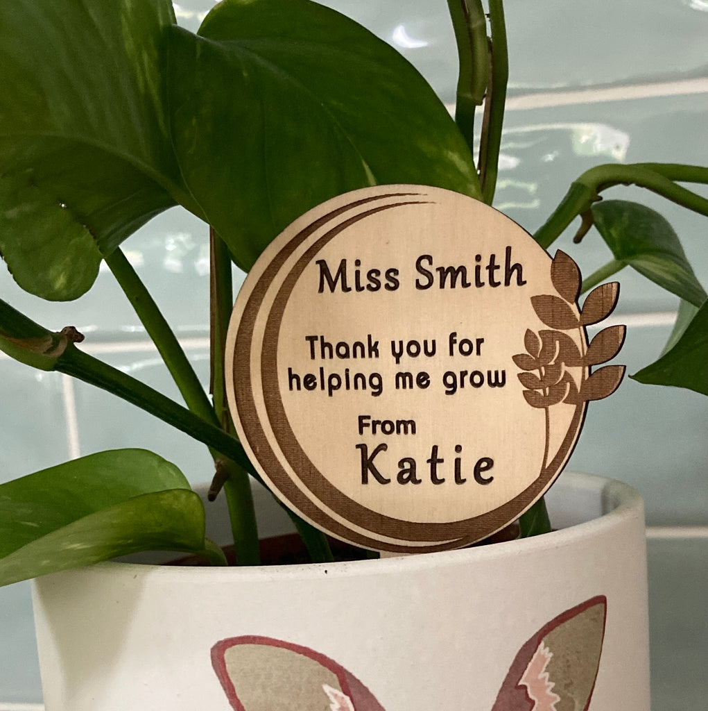Personalised End of Term Teacher Gift - "Thanks for helping me grow" Plant Pot Marker