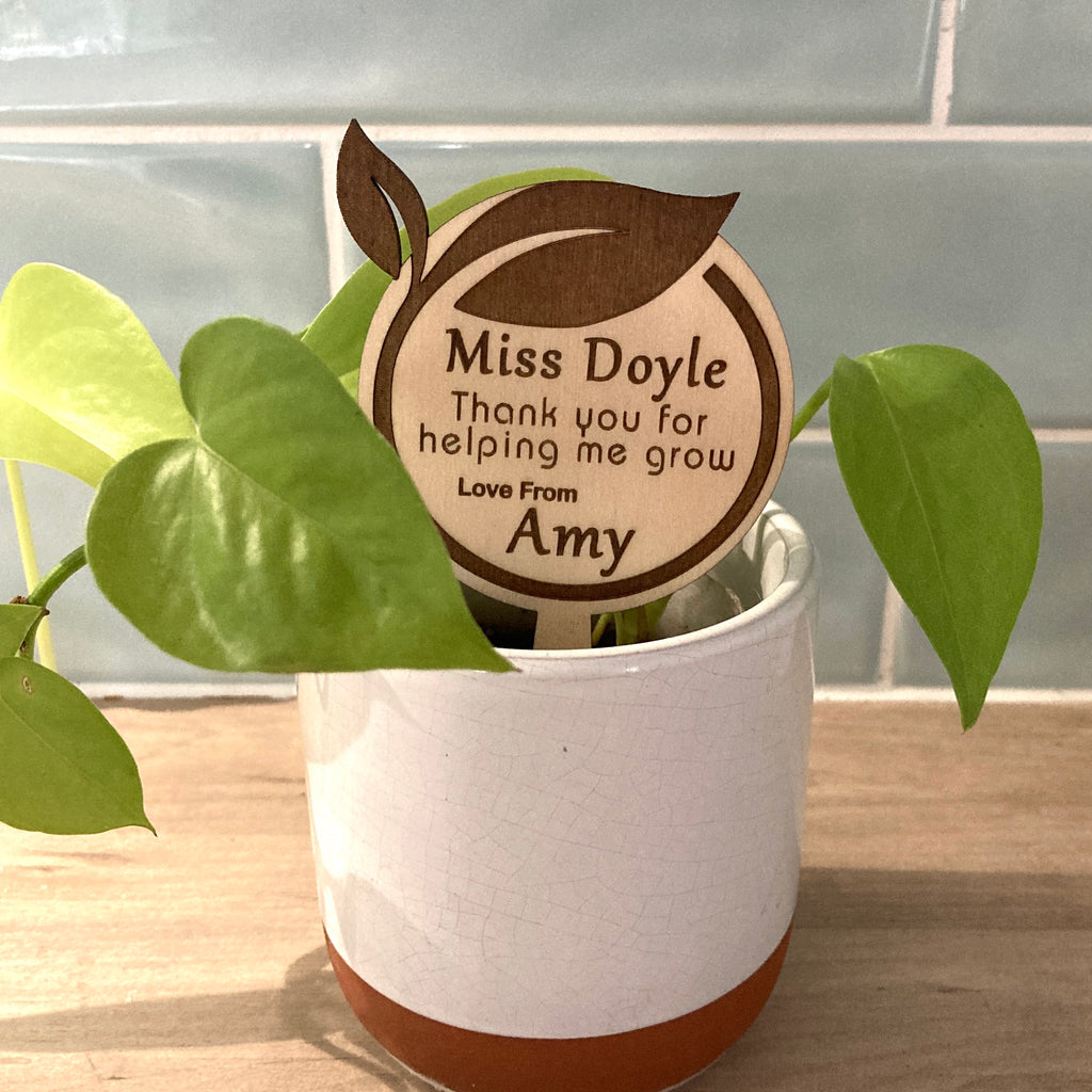 Personalised End of Term Teacher Gift - "Thanks for helping me grow" Plant Pot Marker