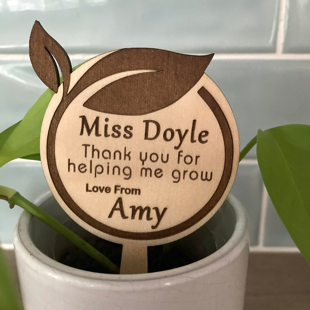 Personalised End of Term Teacher Gift - "Thanks for helping me grow" Plant Pot Marker