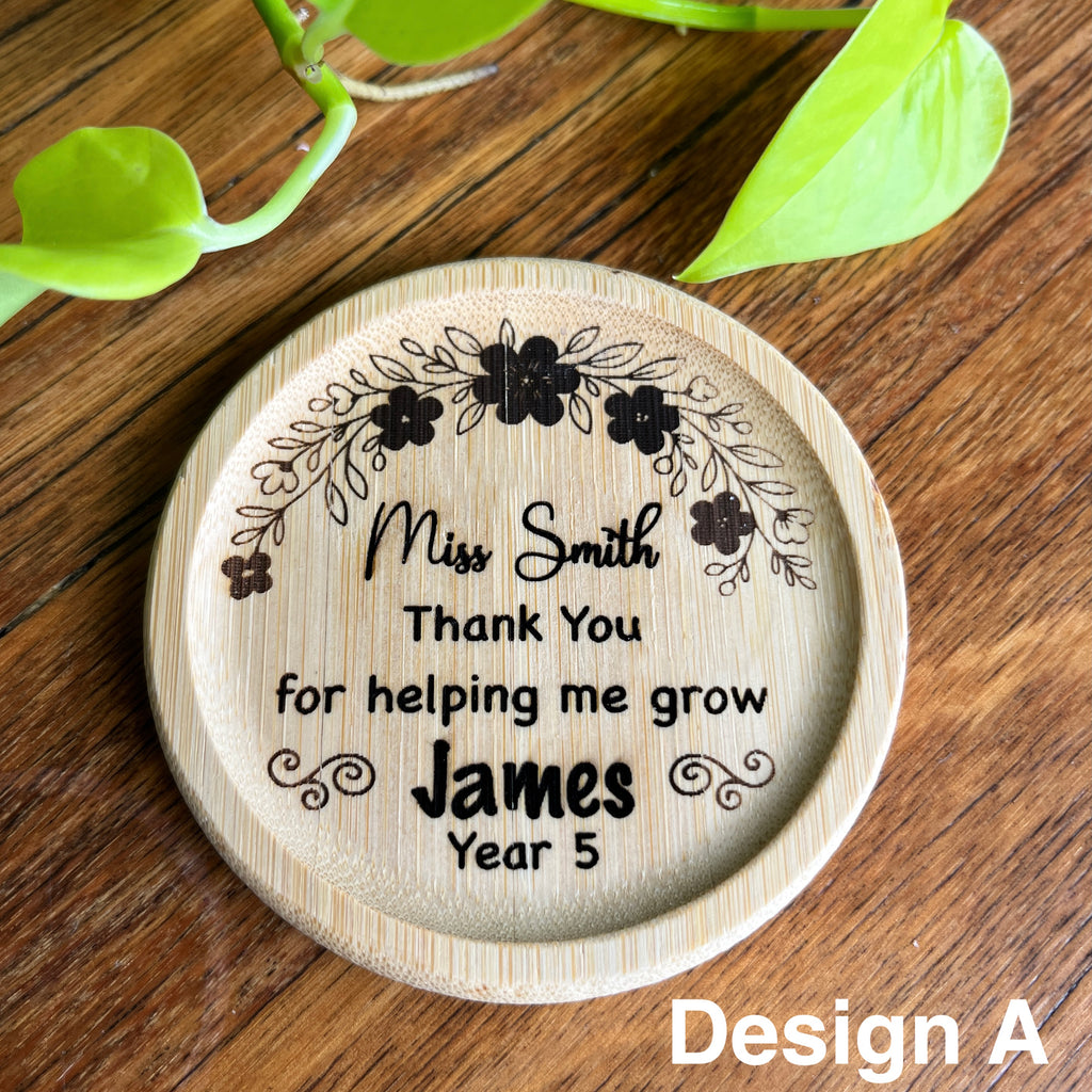 Custom Made Teacher Appreciation Gift - Bamboo Coaster 2 design options