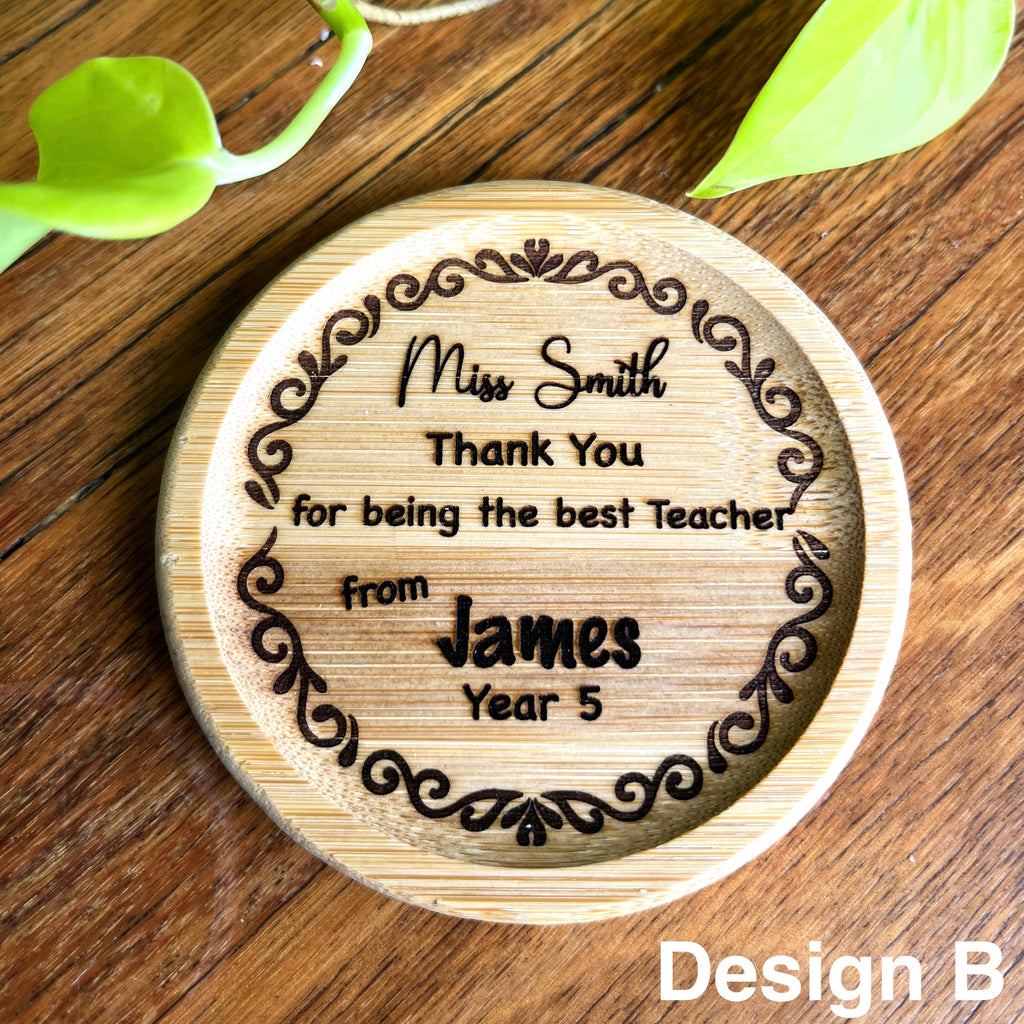 Custom Made Teacher Appreciation Gift - Bamboo Coaster 2 design options