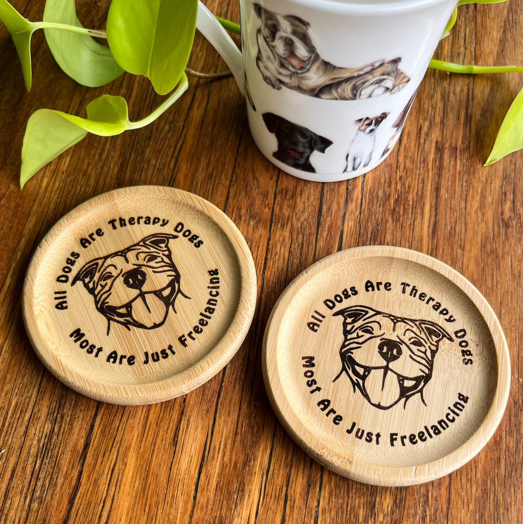 All Dogs are Therapy Dogs Breed Specific Bamboo Coaster Set of 2