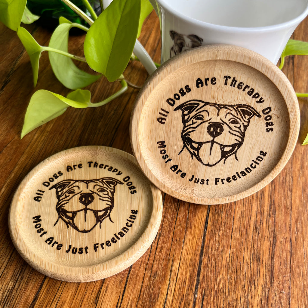 All Dogs are Therapy Dogs Breed Specific Bamboo Coaster Set of 2