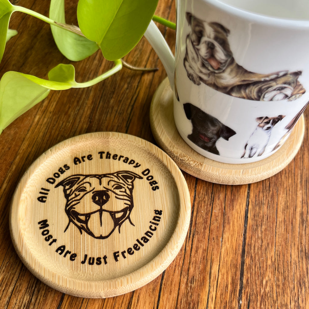 All Dogs are Therapy Dogs Breed Specific Bamboo Coaster Set of 2