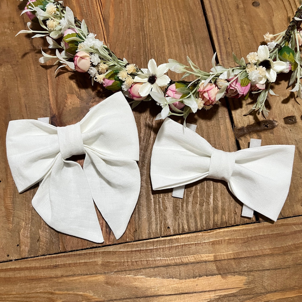 White Linen Bow Tie or Sailor Bow