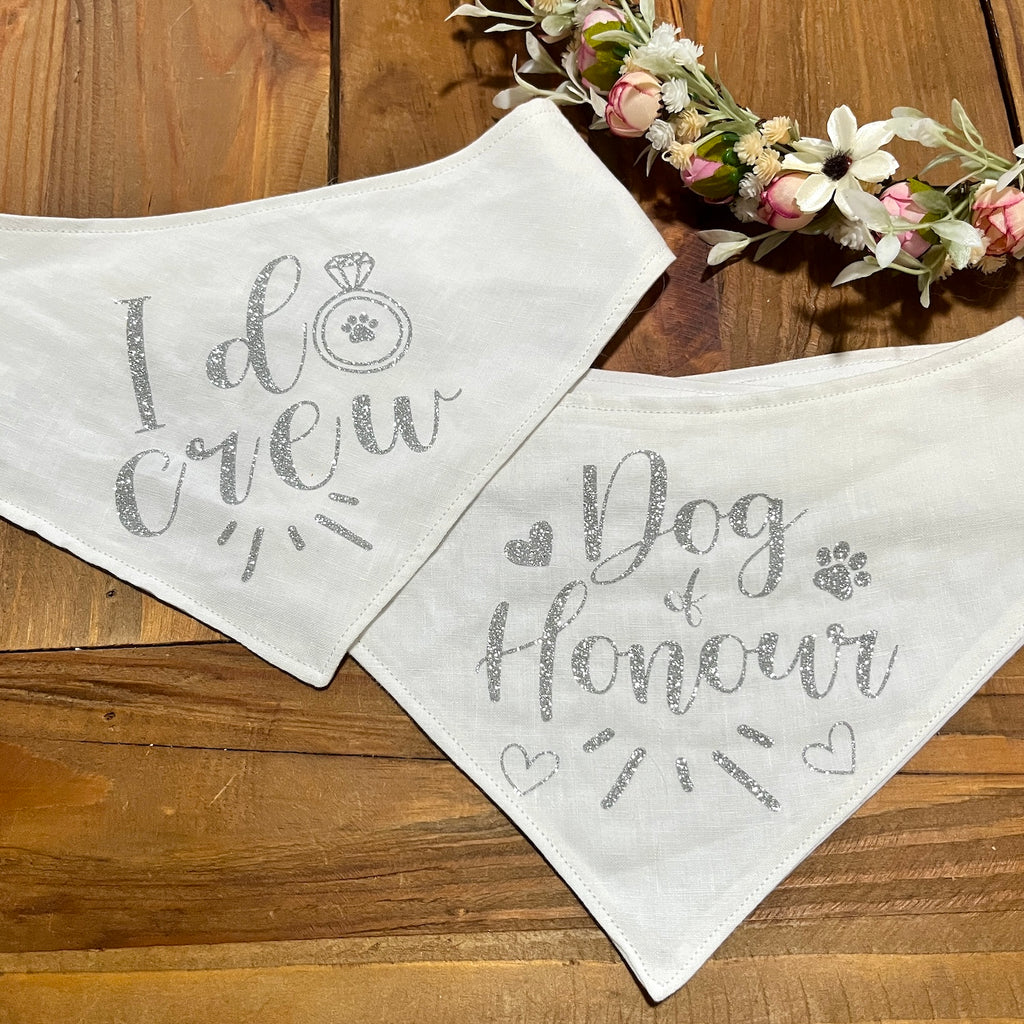 White Linen & Glitter Wedding Dog Bandana - Choice of design