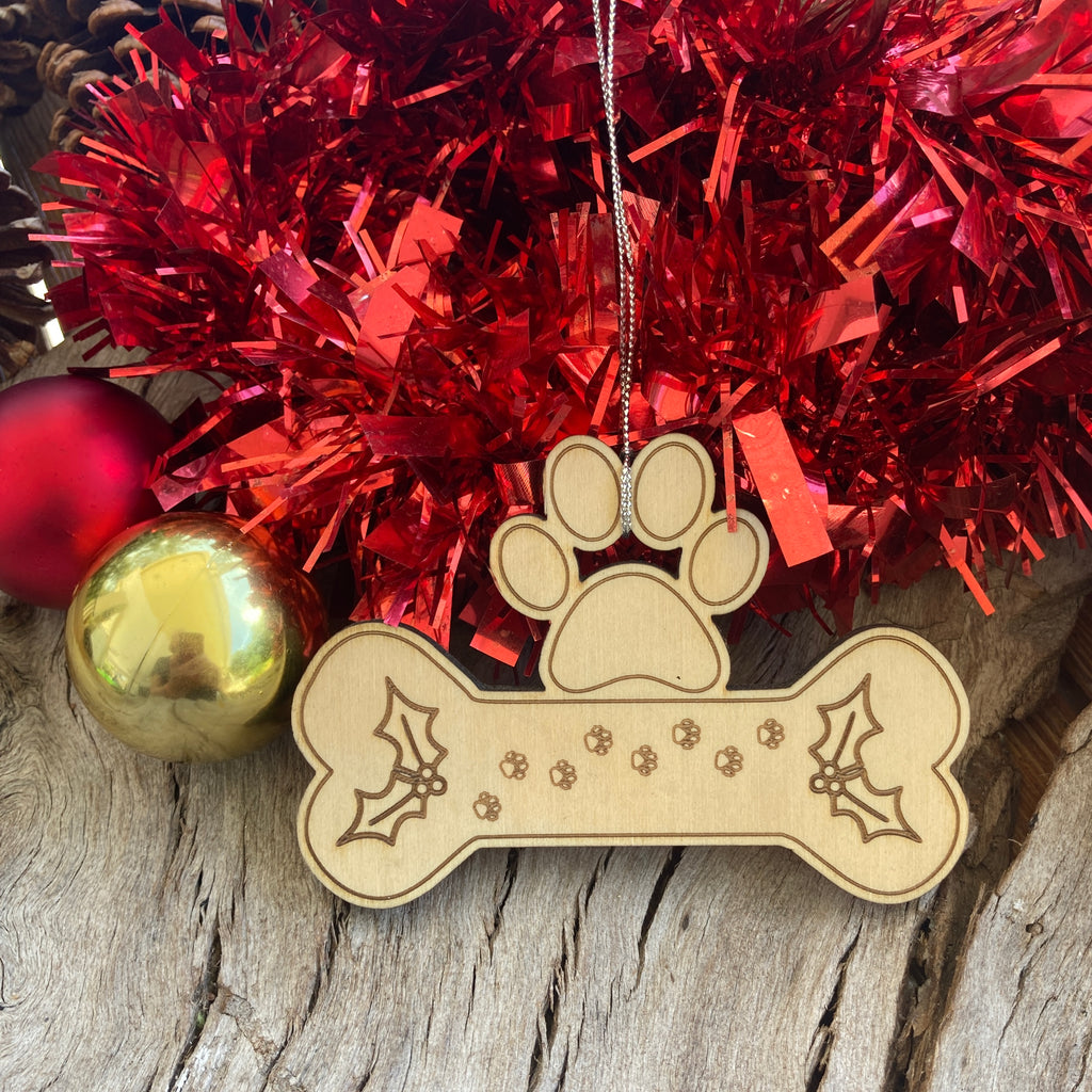 Paw Themed Wooden Xmas Tree Decorations, Great Dog Lover Gift