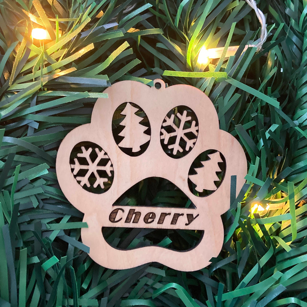Personalised Wooden Paw Print Xmas Tree Decoration, Great Dog Lover Gift